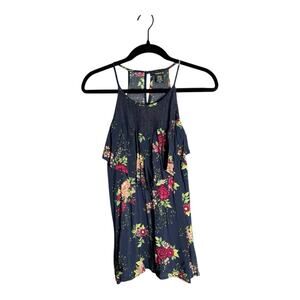 Torrid Navy Blue and Dark Pink Floral Sleeveless Halter Top Ruffle Detail Sz Lg